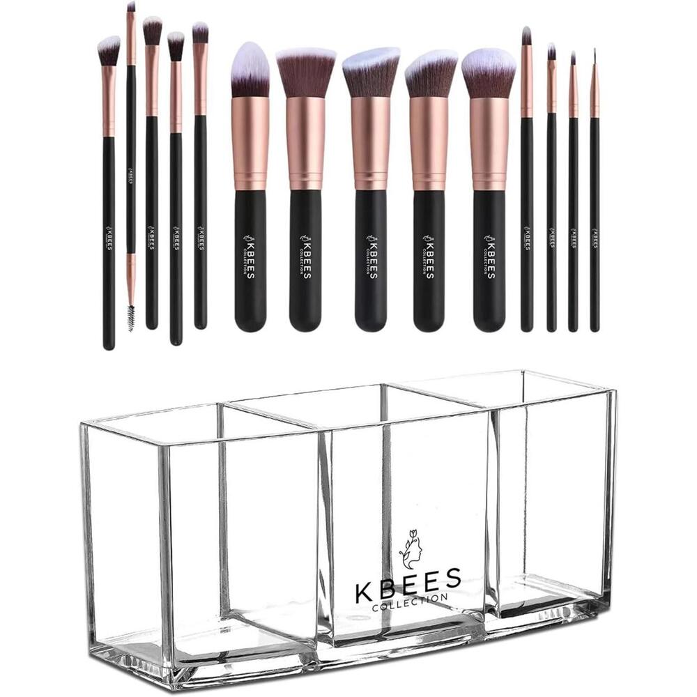 Makeup Organizer Set with 14 Makeup Brushes